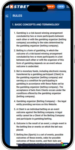 Mostbet iOS Rules Page