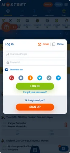 Mostbet App Login Screen